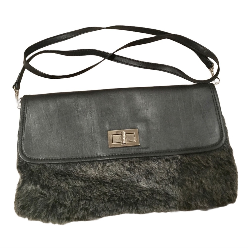 NEW Faux Fur Black Crossbody Clutch